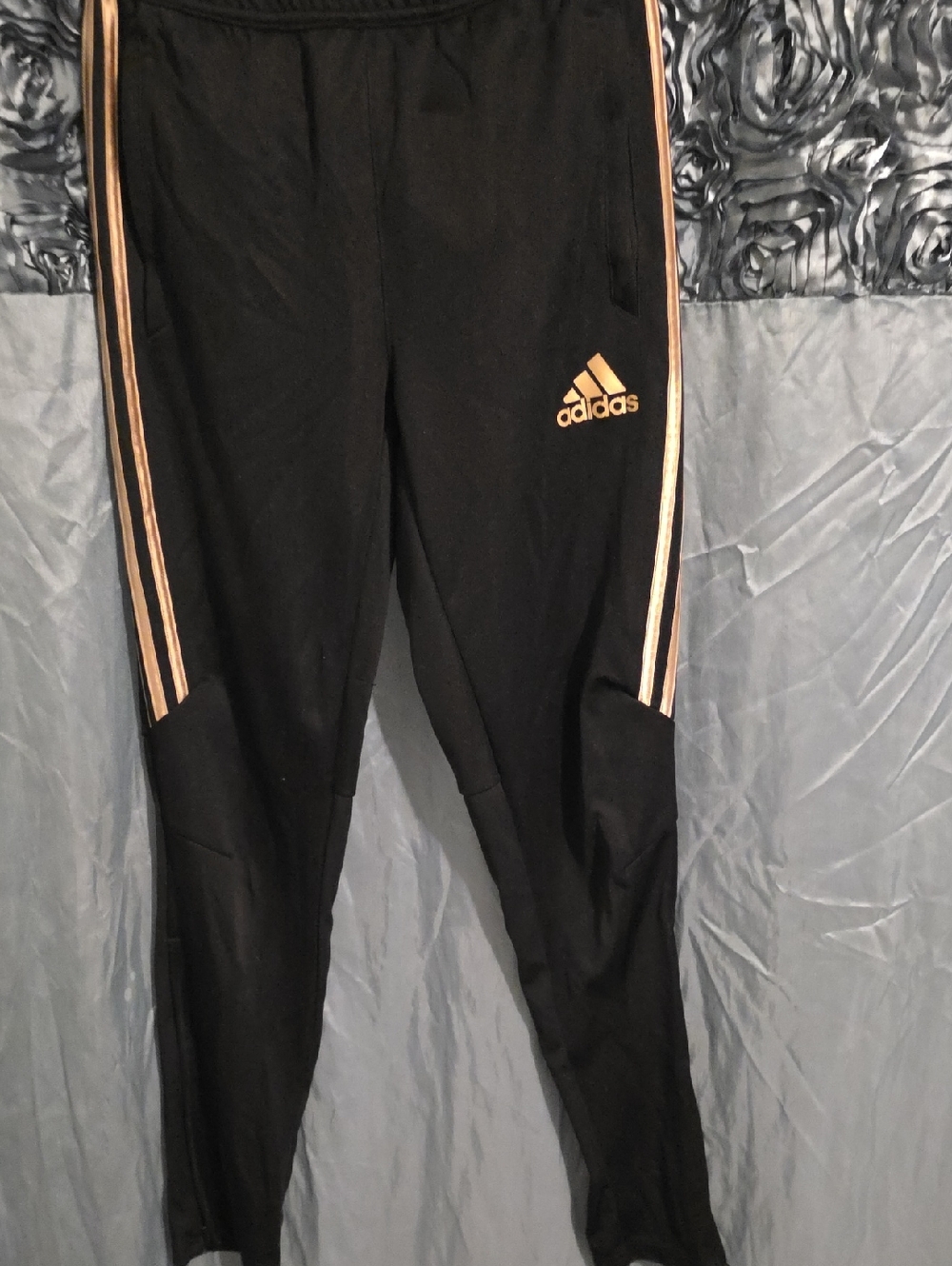 adidas Black Joggers with Gold Stripe Accent